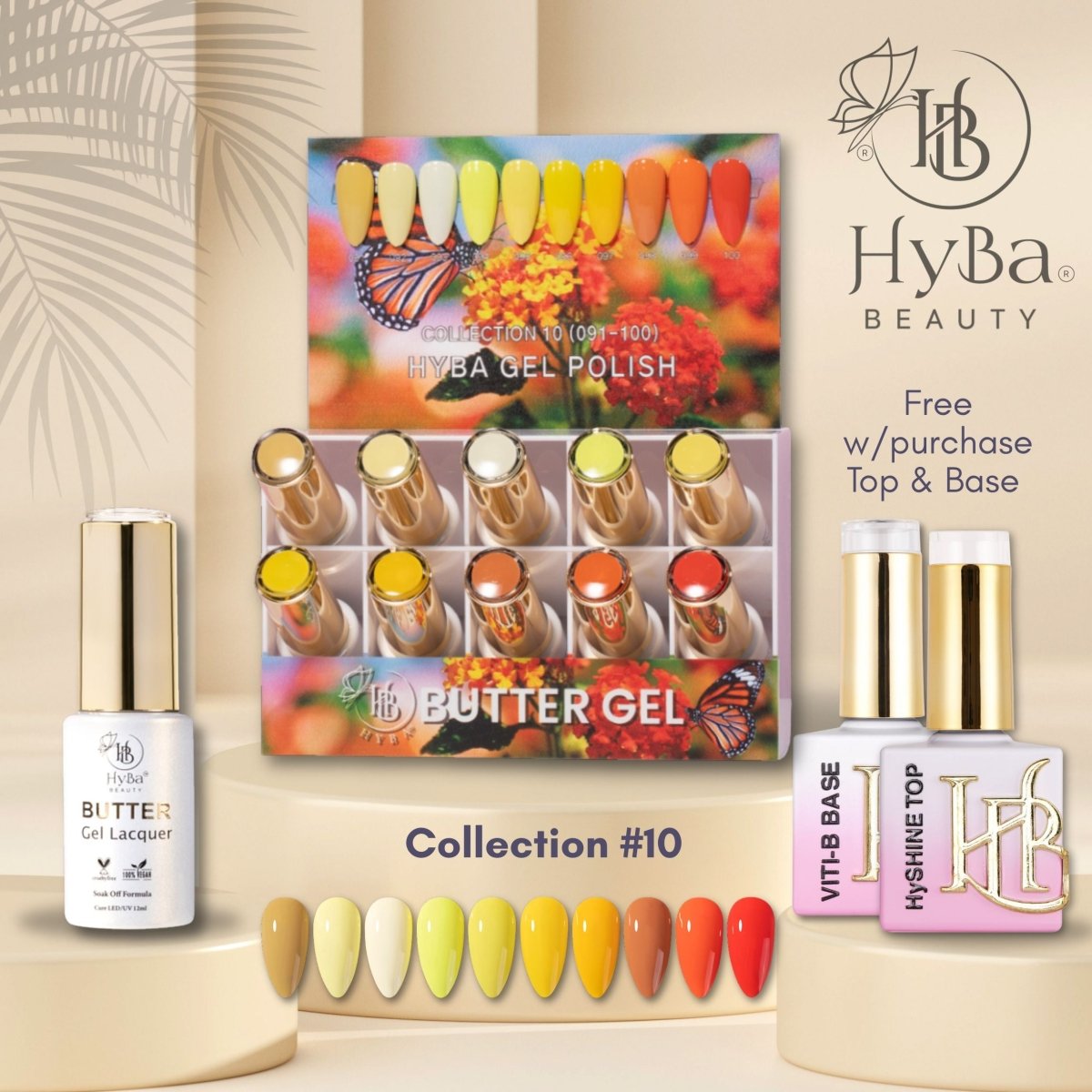 BUTTER Gel Polish SERIES Collection 10 (Colors 091 - 100) - Free Top & Base - HYBA BEAUTY